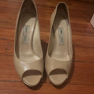 Jimmy Choo Women's Cream Peep Toe Heels- Size 37